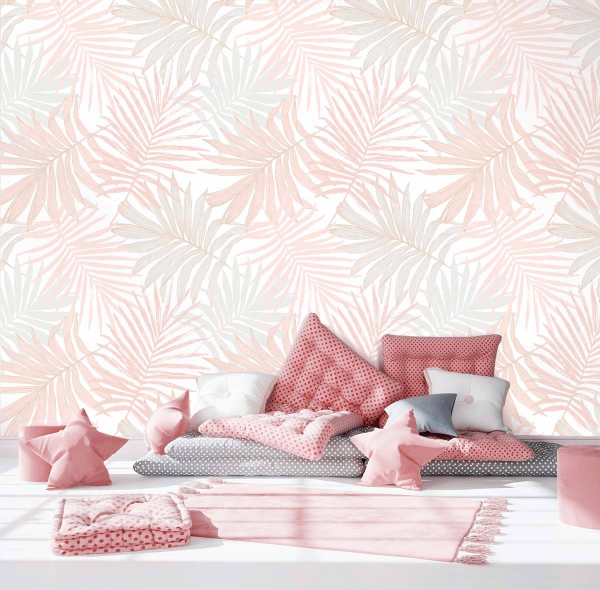 papier-peint-feuille-tropicale-rose
