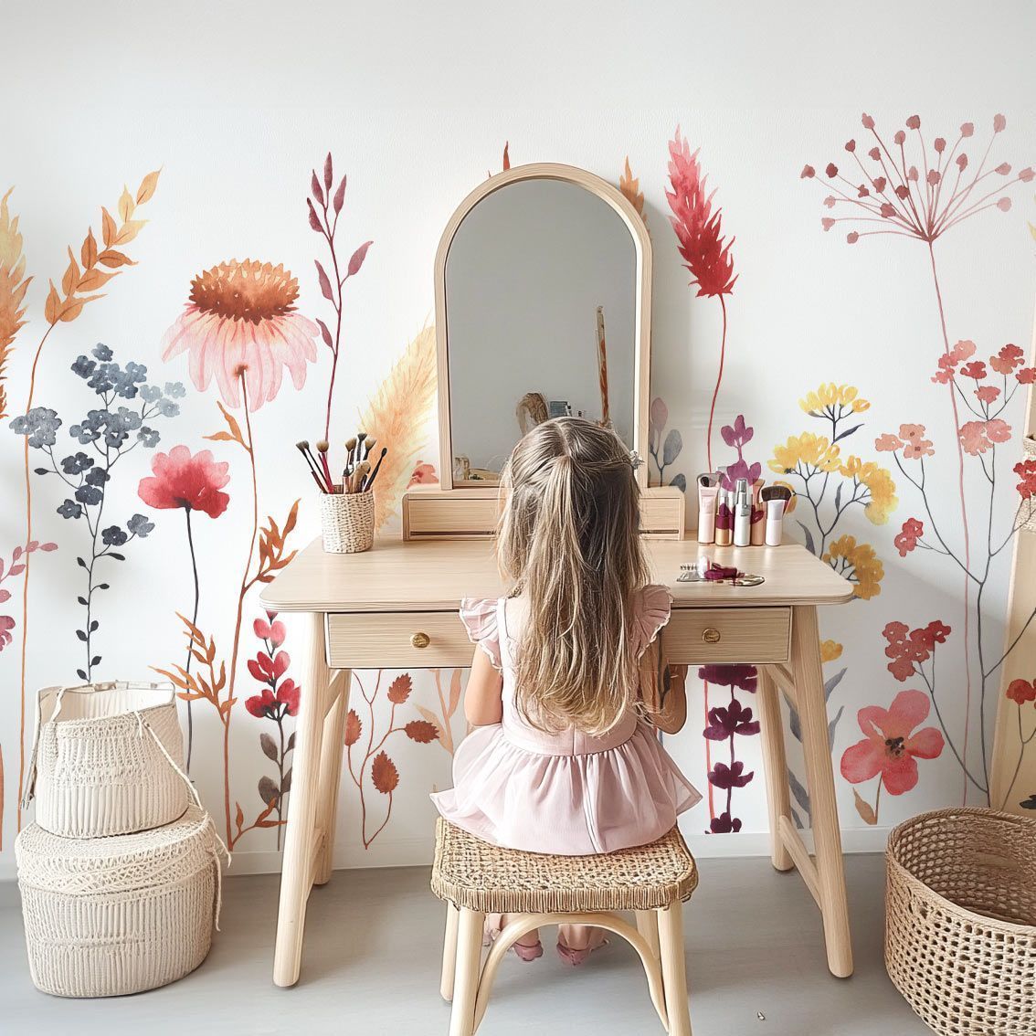 papier-peint-floral-petite-fille