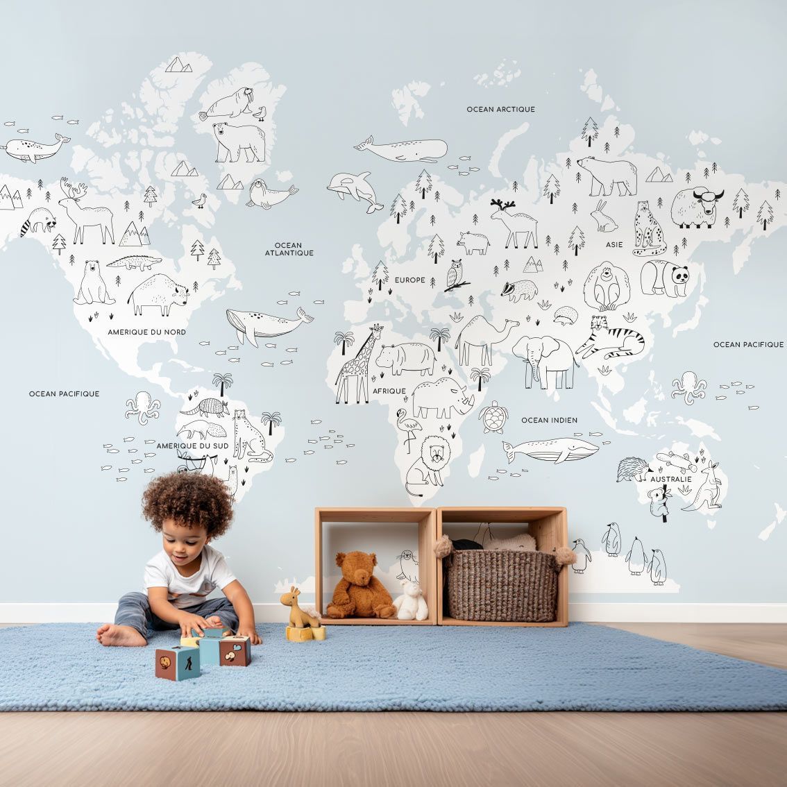Papier-peint-carte-du-monde-bleu