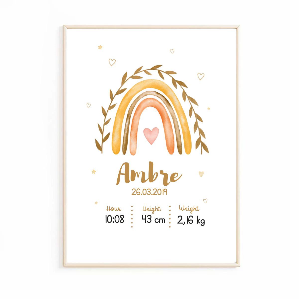 Affiche de naissance arc-en-ciel personnalisée