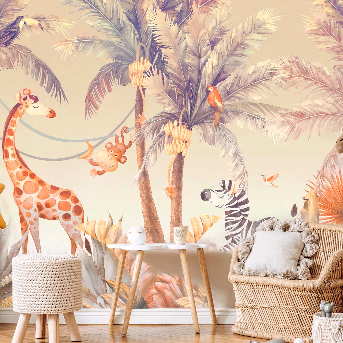 papier-peint-panoramique-jungle-girafe
