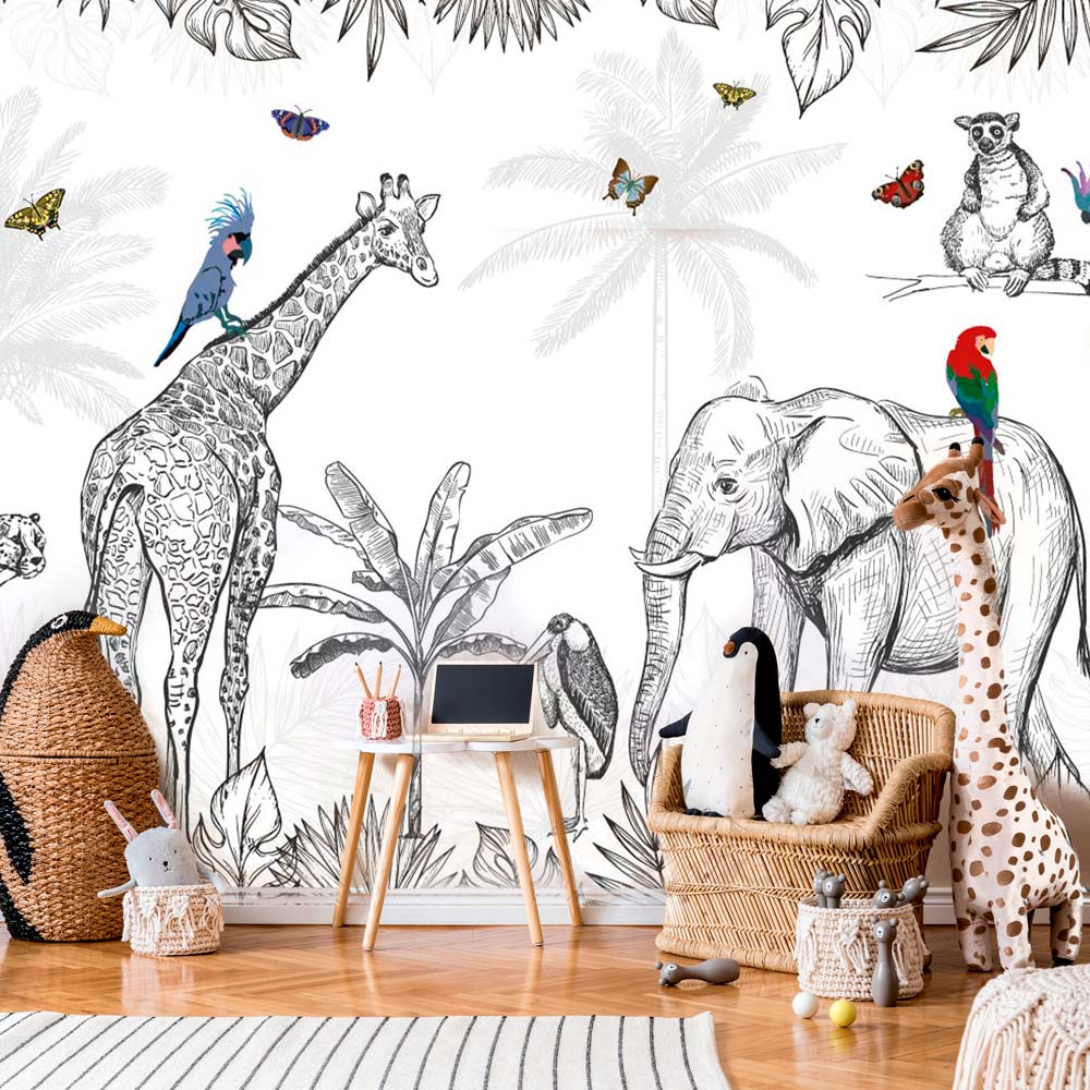 papier-peint-safari-noir-et-blanc