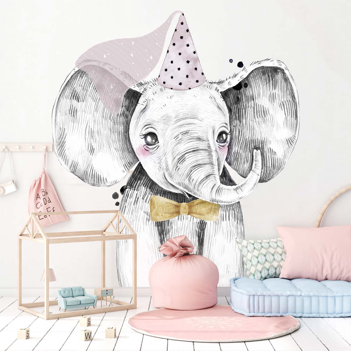 papier-peint-éléphant-chambre-fille