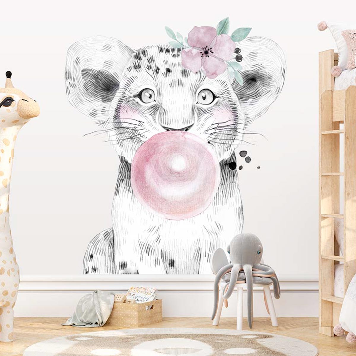 papier-peint-lion-chambre-fille