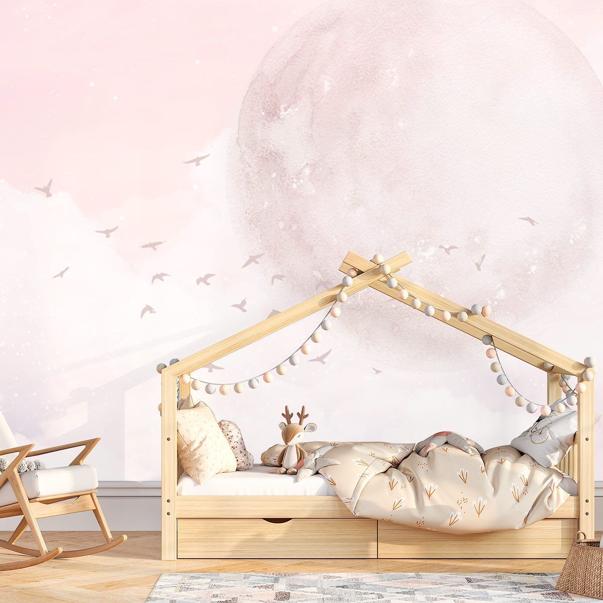 papier-peint-rose-chambre-fille