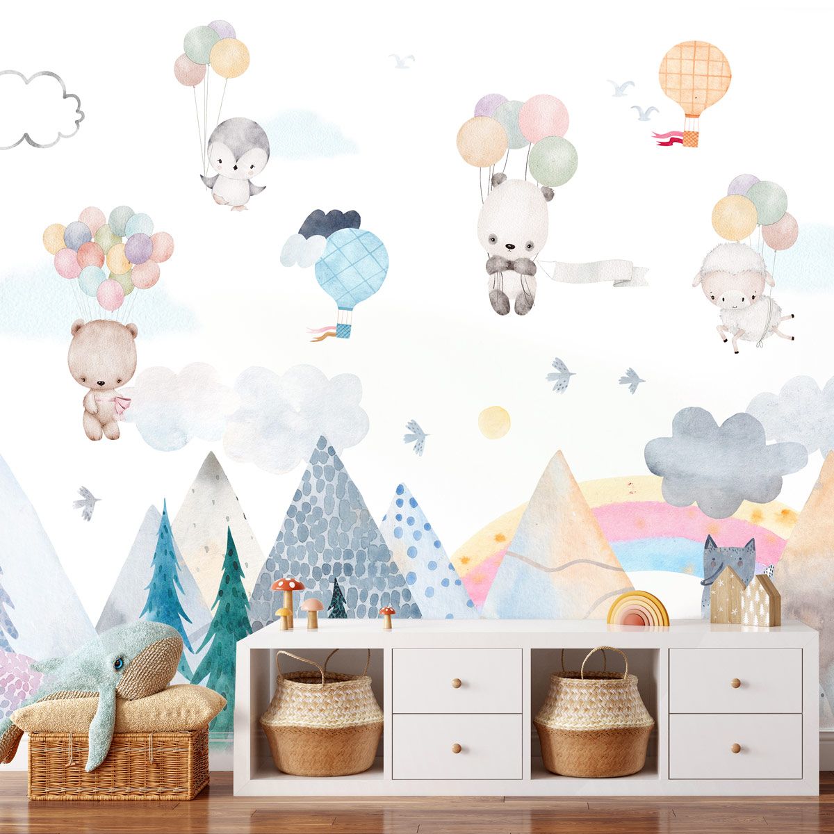 papier-peint-montgolfière-animaux