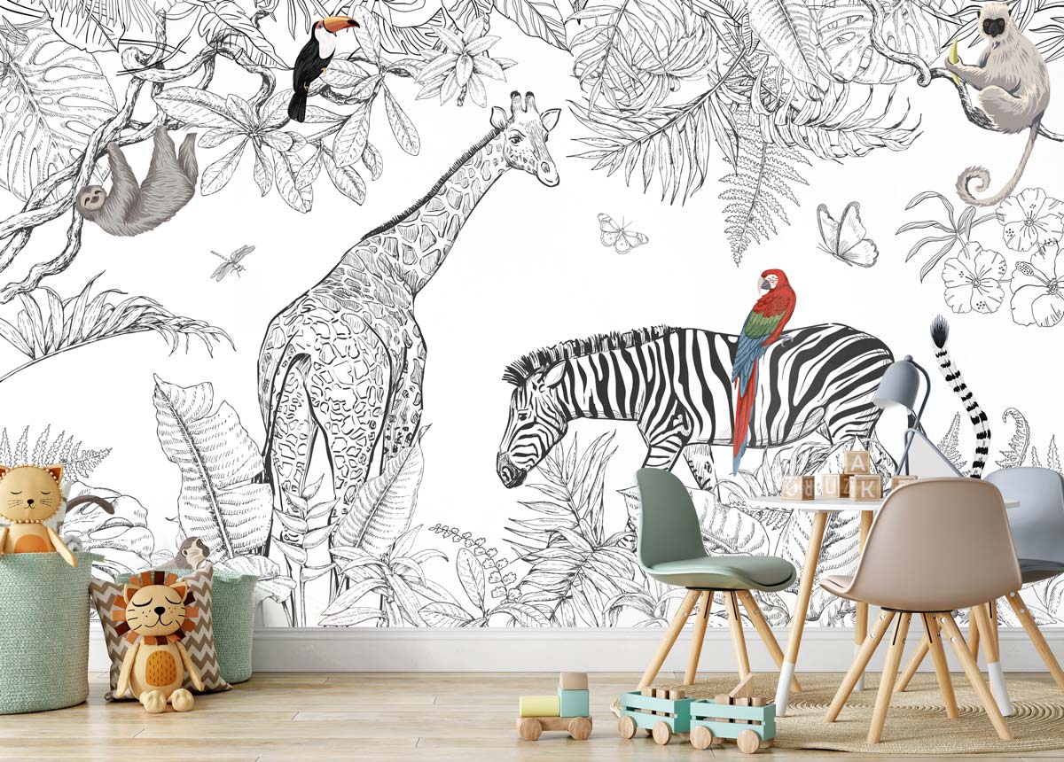 papier-peint-noir et blanc chambre-enfant