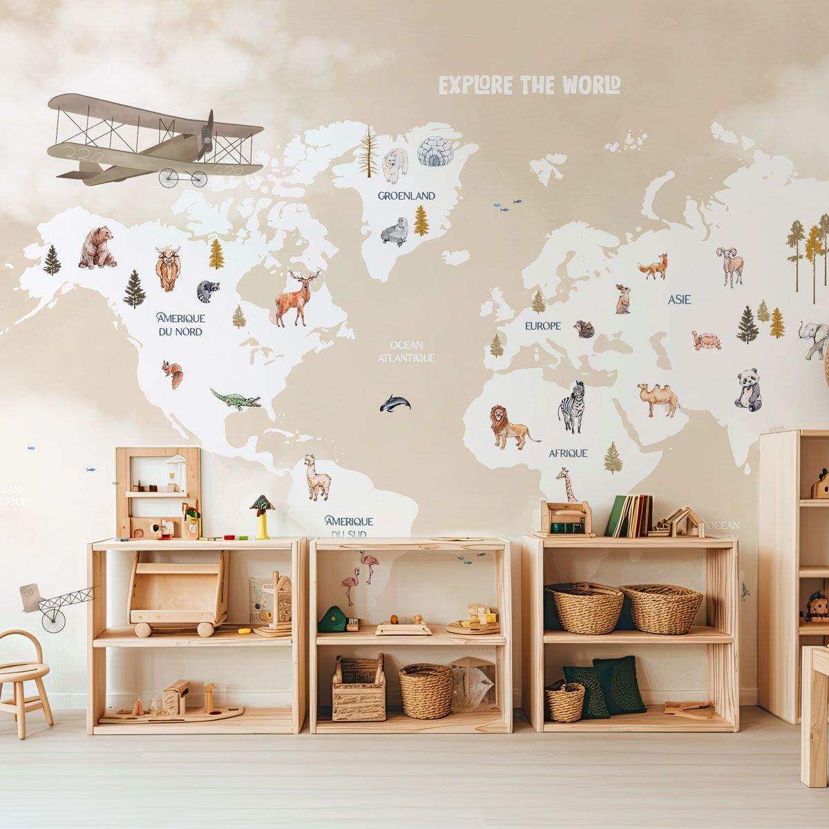 papier-peint-mapmonde-beige