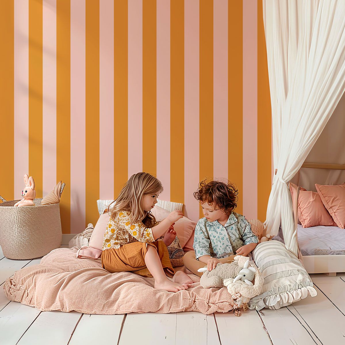 Papier peint rayure enfant-Pêche
