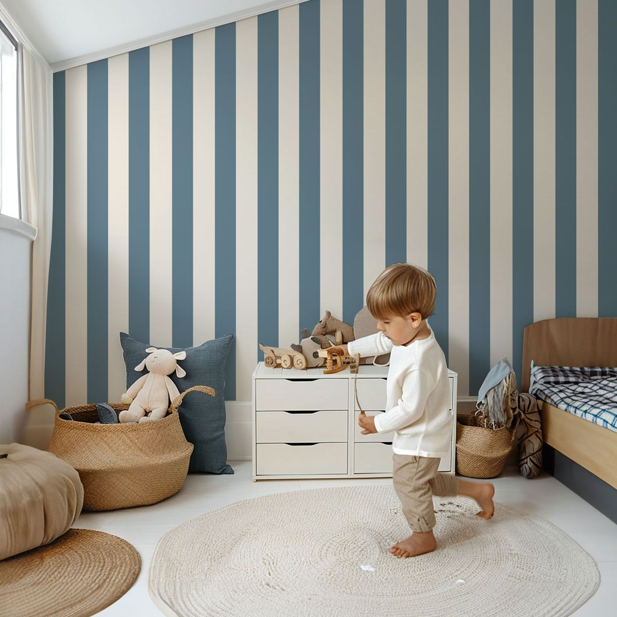 Papier peint rayures-enfant-bleu-ardoise