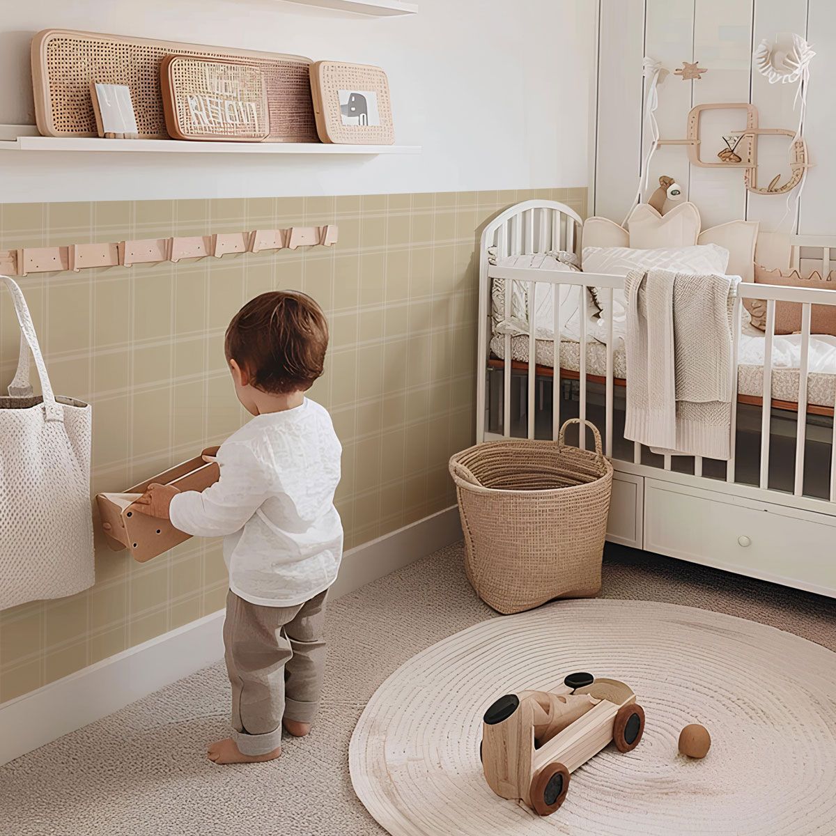 Papier peint carreaux beige