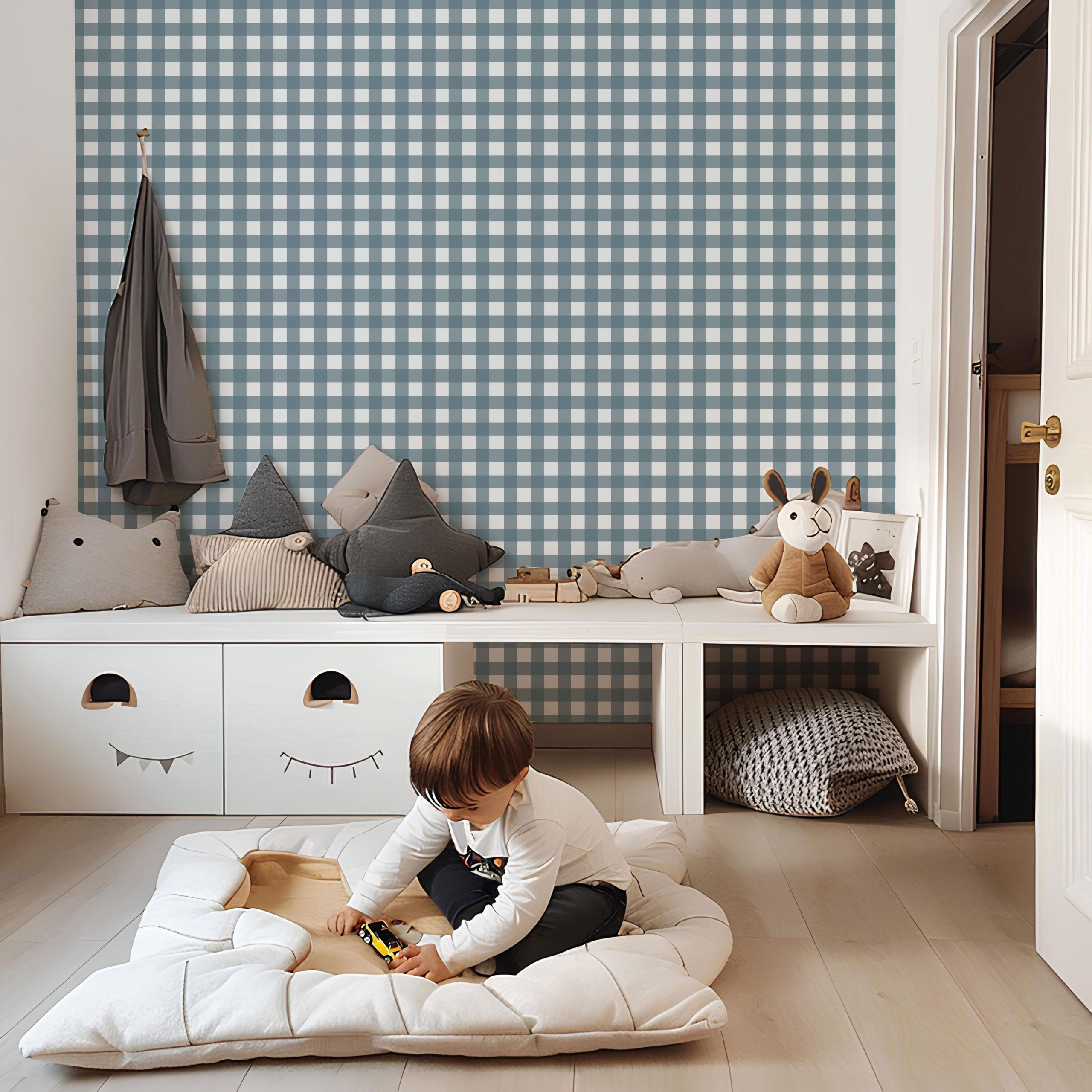 papier peint vichy bleu