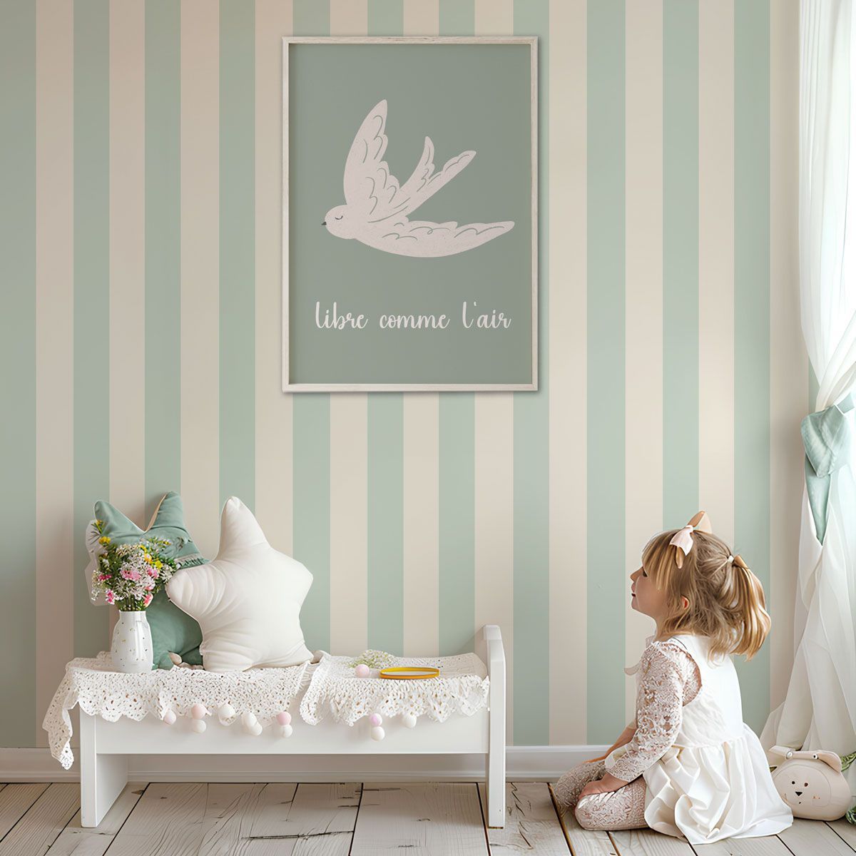 papier peint rayure vert clair