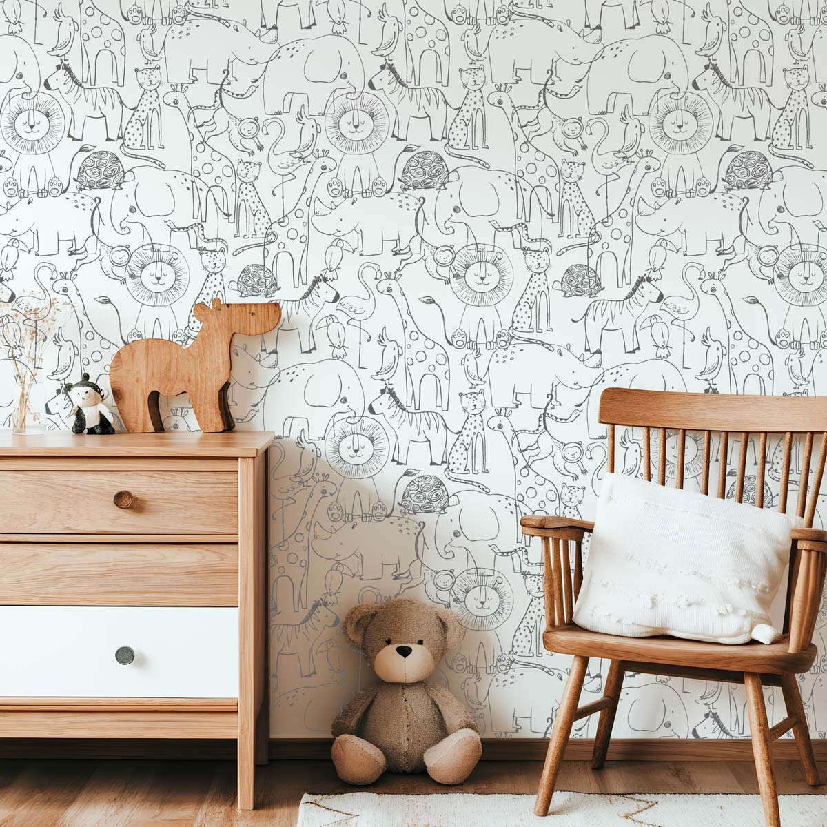 Papier-peint-jungle-enfant-noir-et-blanc