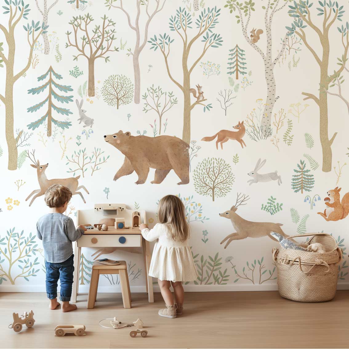 papier-peint-foret-enfant bleu