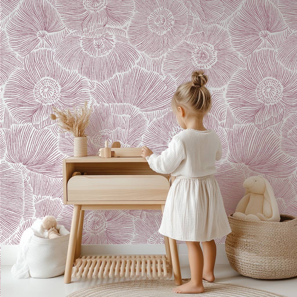 papier-peint-fleurs-framboise
