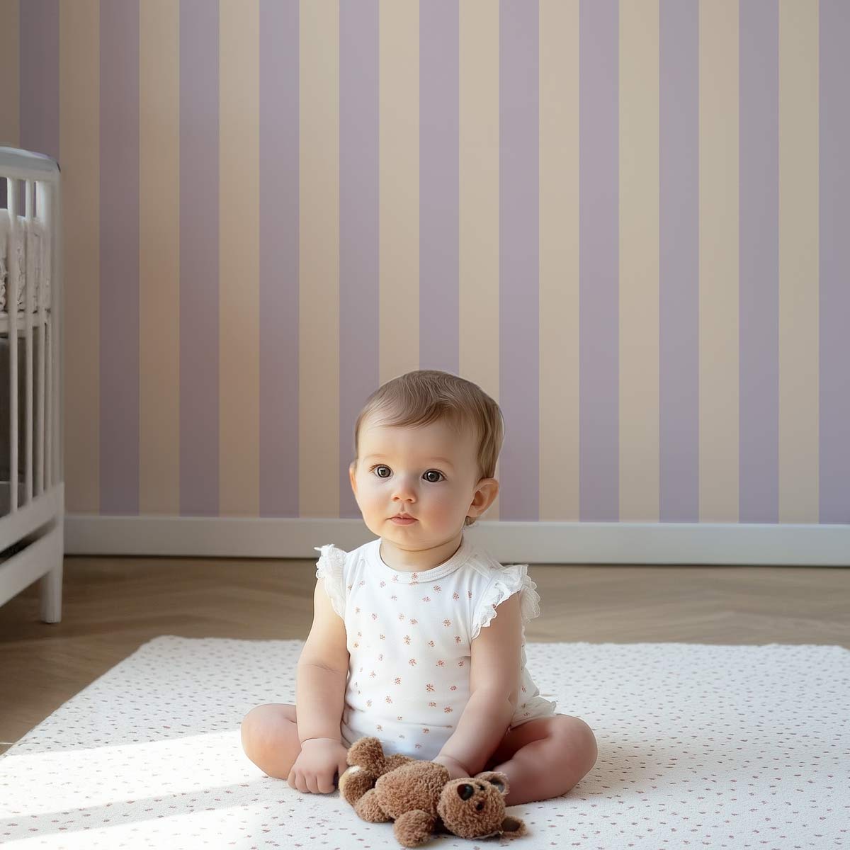 papier peint rayure verticale lilas et beige