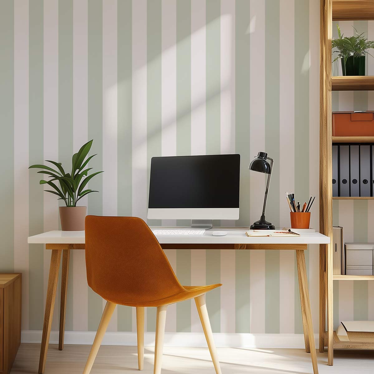 papier peint chambre ado rayures vert et blanc