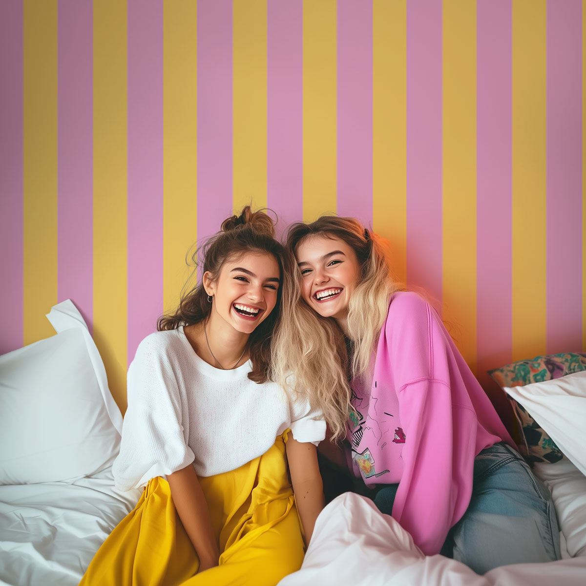 Papier peint chambre ado jaune et rose