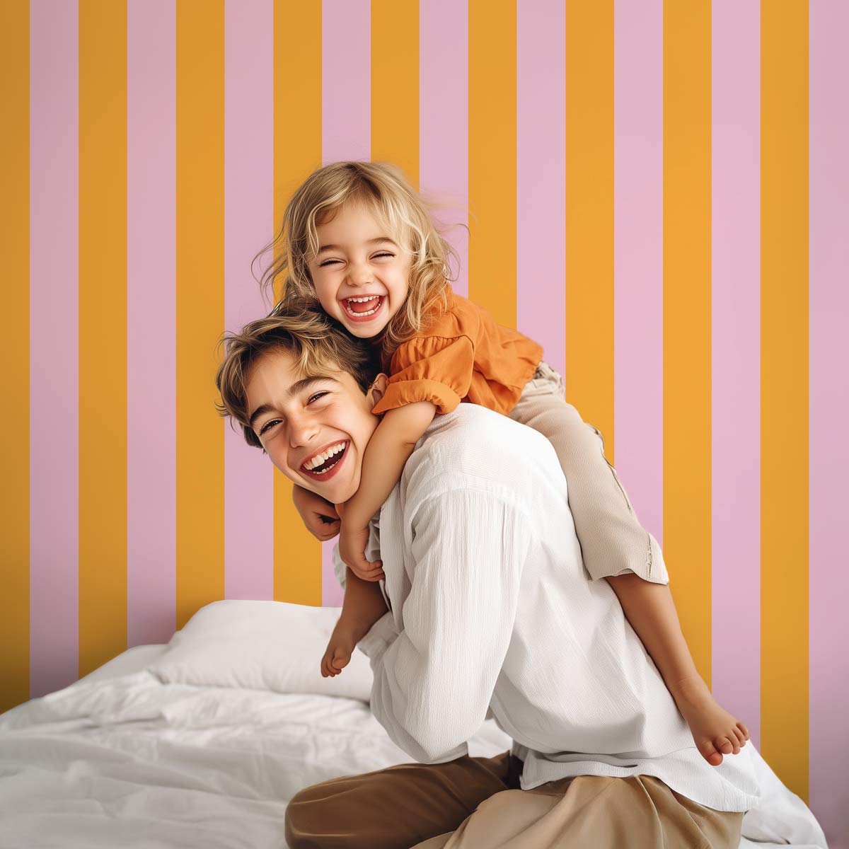 Papier peint rayures pop orange et rose