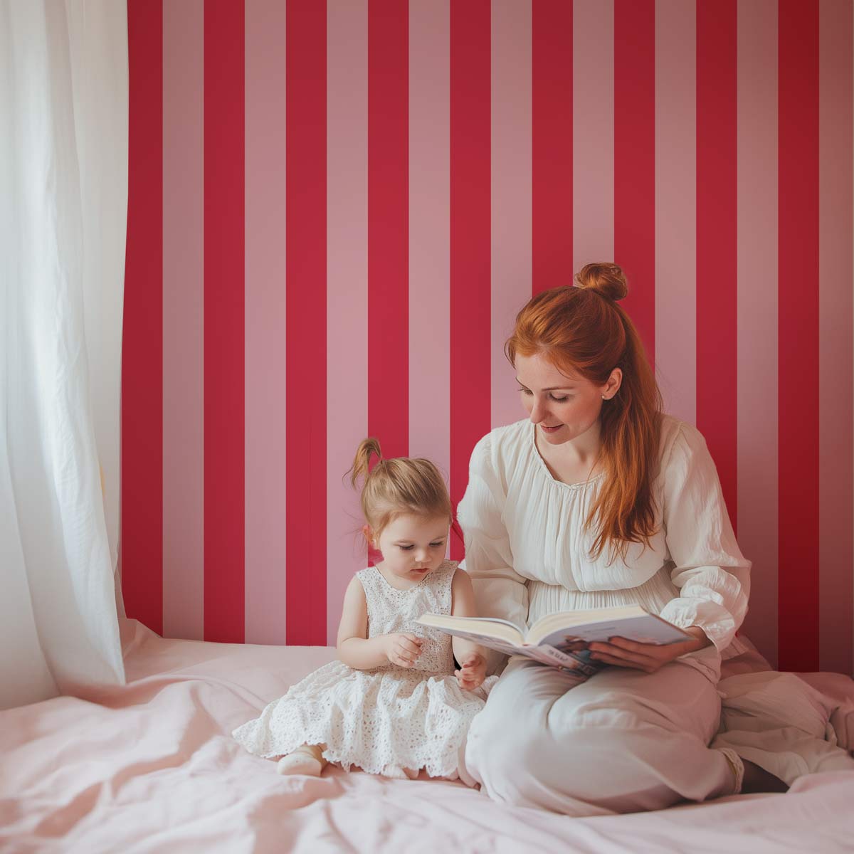 Papier peint tendance rayures rose bonbon et rose pastel