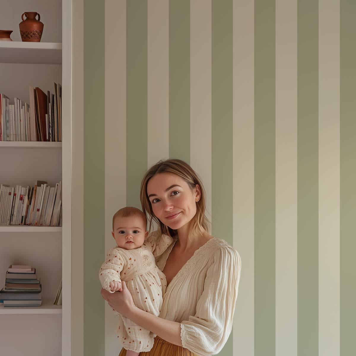 Papier peint chambre bébé rayures vert pastel