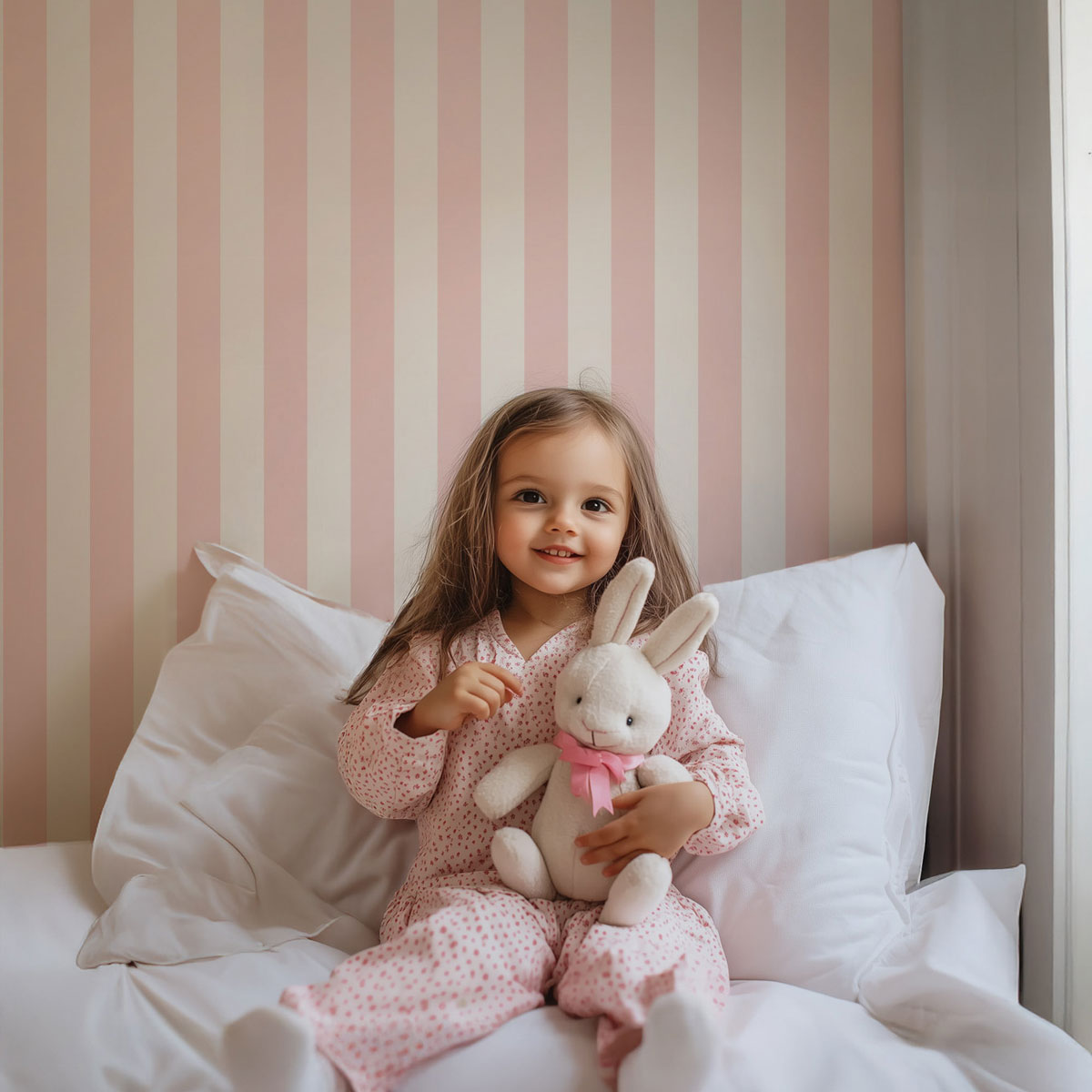 Tapisserie rayures Rose Poudré et beige