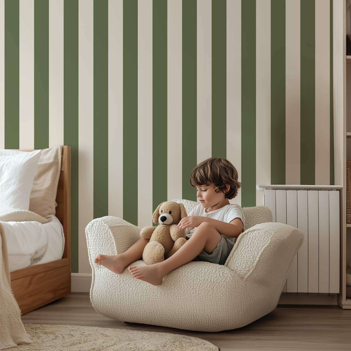 Papier peint chambre enfant Vert Olive & Beige