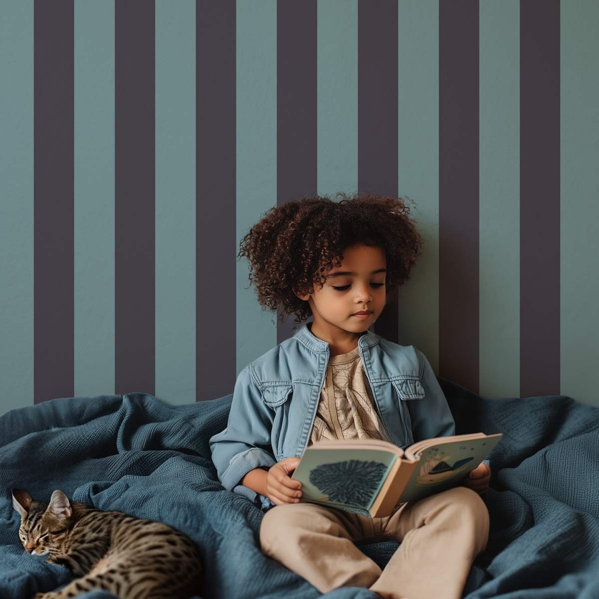Papier peint chambre enfant rayures tonca et bleu gris
