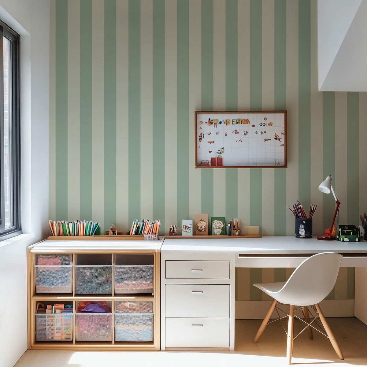 Papier peint moderne rayures vert clair