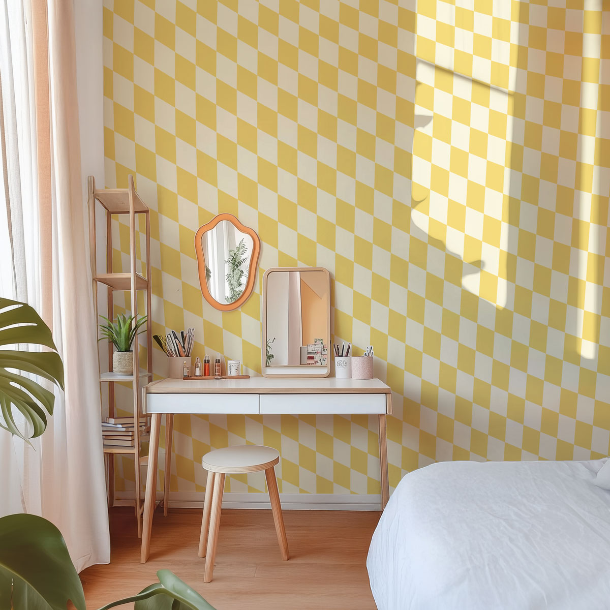 papier peint damier jaune