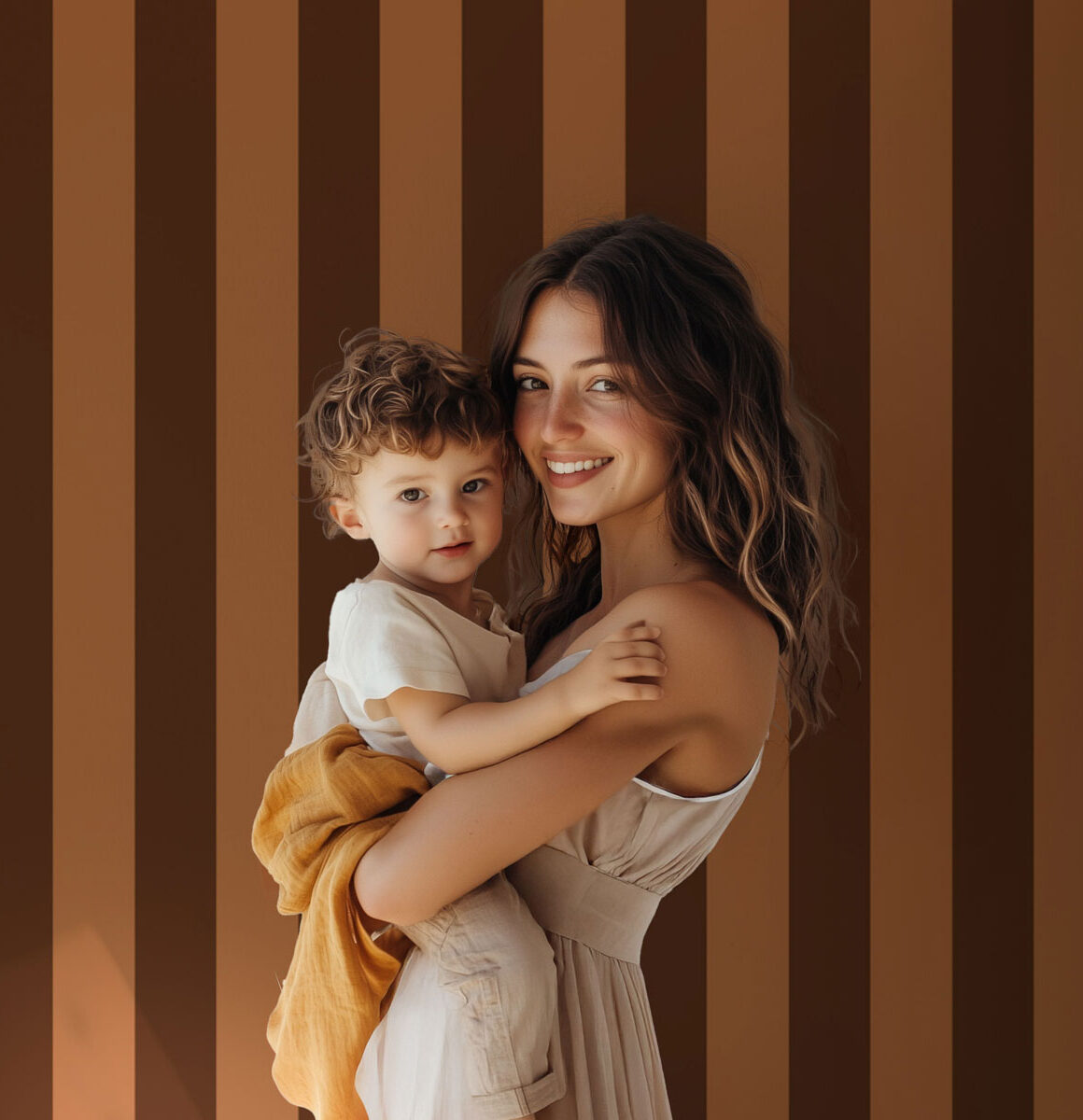 Papier peint bandes marron et caramel