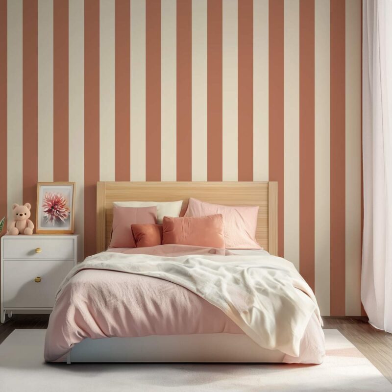 Papier peint chambre ado rayures marron et blanc cassé