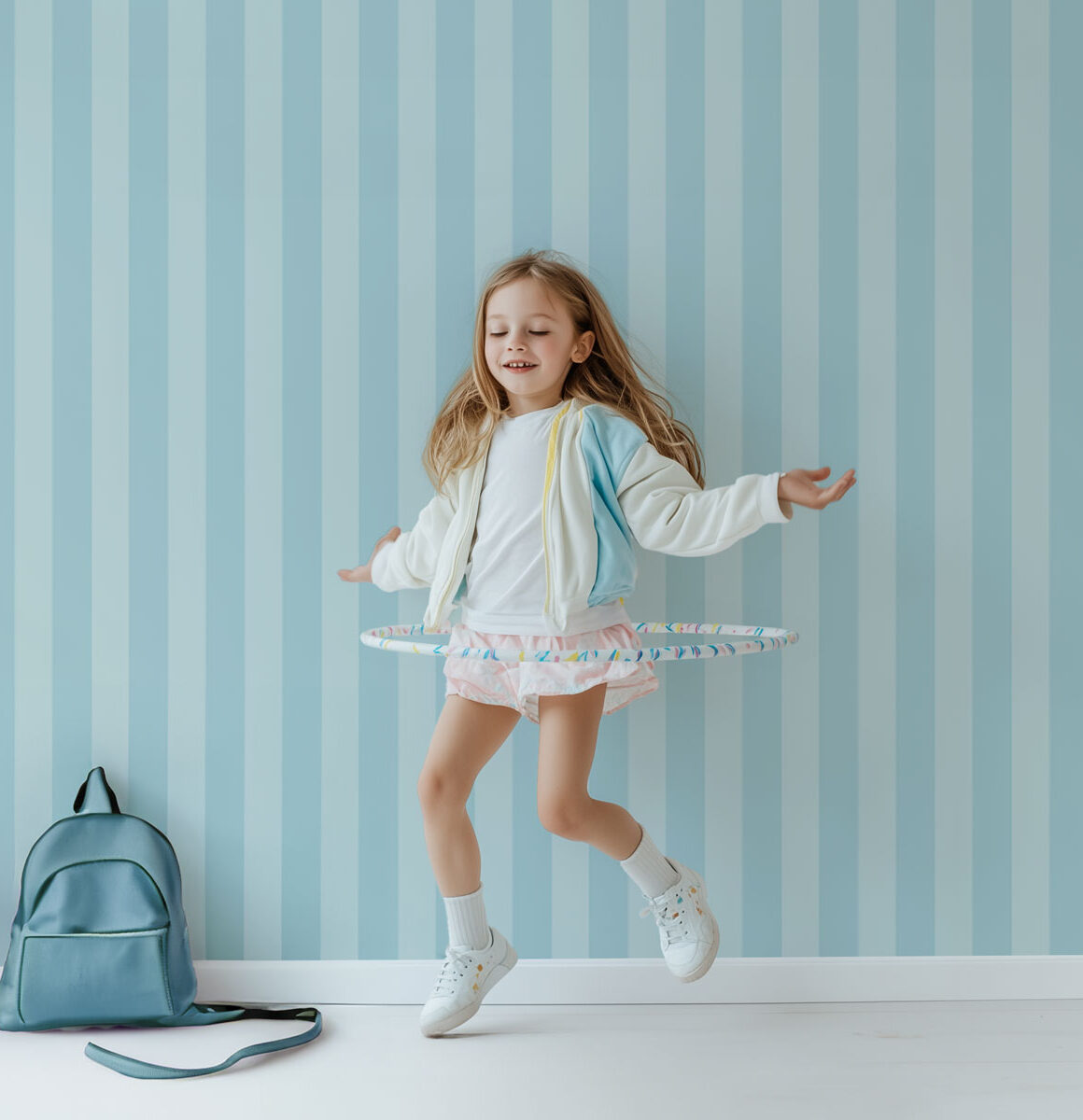 Papier peint chambre enfant rayures bleu clair