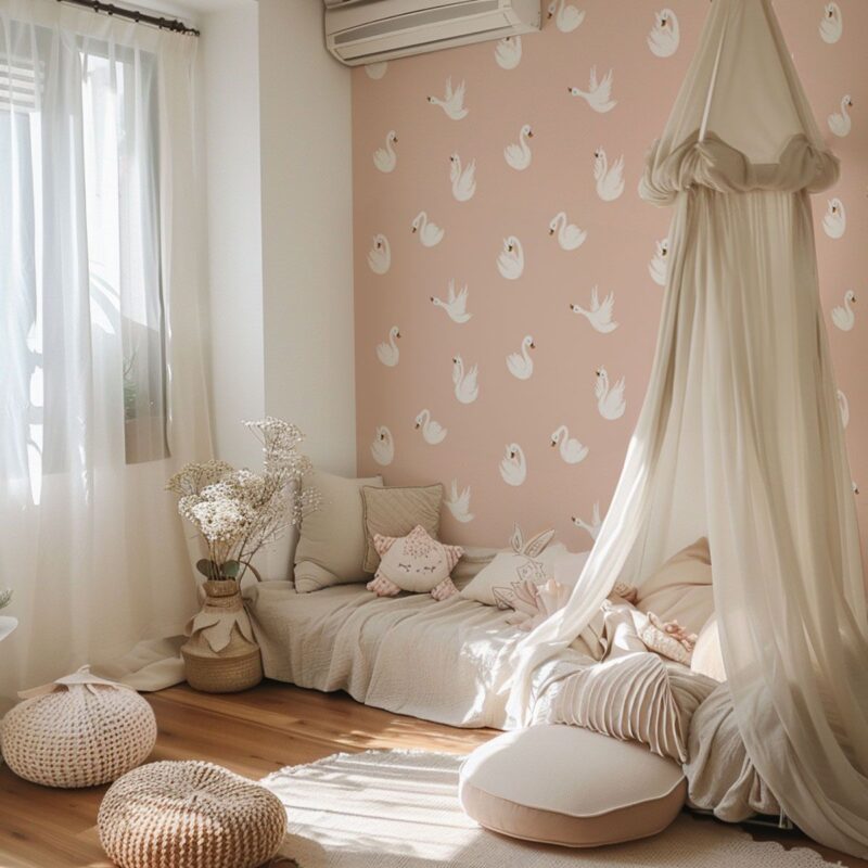 papier peint cygne rose