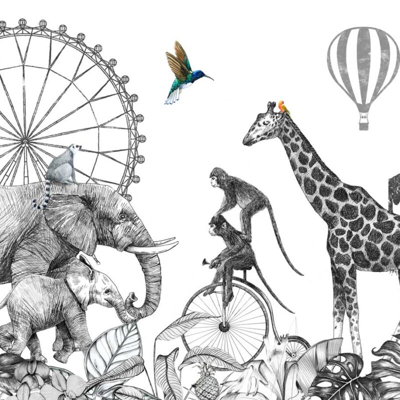 Papel pintado con animales de circo para niños - Imagen 2