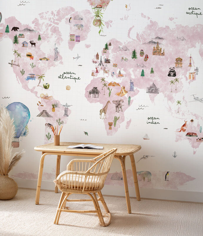 papier-peint-carte-du-monde-rose