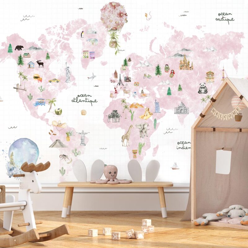 papier-peint-carte-du-monde-rose