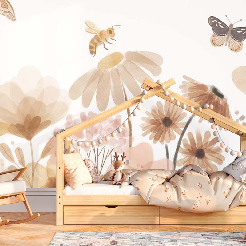 Papel pintado panorámico con motivos florales vintage para niños - Imagen 5