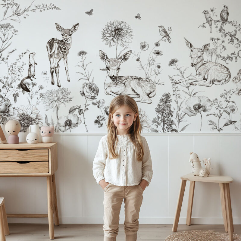 papier-peint-foret noir et blanc